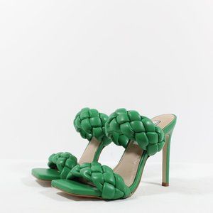 Steve Madden Kenley Braided Stiletto Slides - Green 7M FITS LIKE 6-6.5
